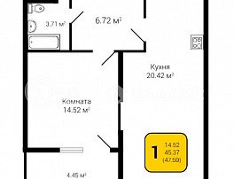 2-комнатная квартира, 47.59 м2