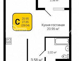 1-комнатная квартира, 29.04 м2