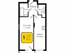 1-комнатная квартира, 42.11 м2