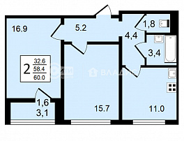 2-комнатная квартира, 60 м2