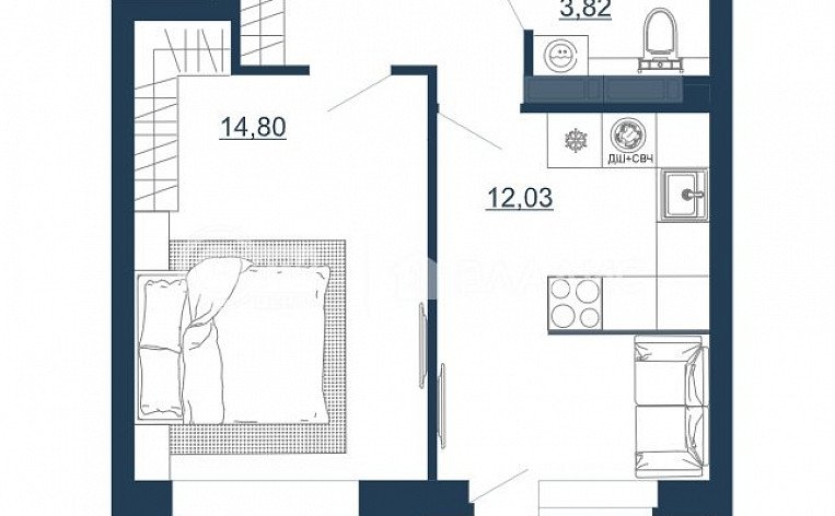 1-комнатная квартира, 38.18 м2, эт. 15, id: 1030872, фото 11