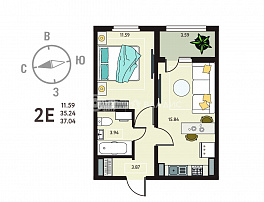 1-комнатная квартира, 37.04 м2