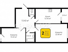 2-комнатная квартира, 71.4 м2