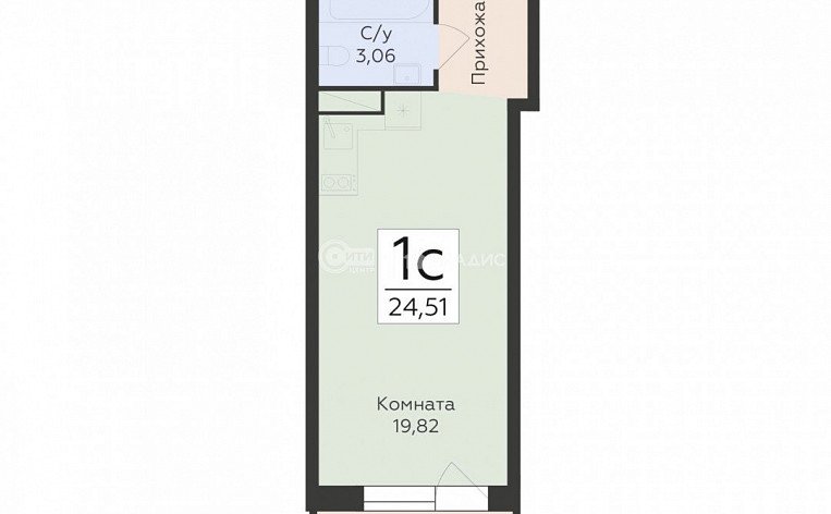 1-комнатная квартира, 24.51 м2, эт. 10, id: 1071275, фото 9