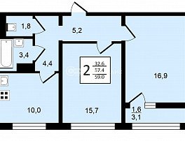 2-комнатная квартира, 59 м2