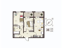 2-комнатная квартира, 54.24 м2