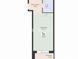 1-комнатная квартира, 30.01 м2