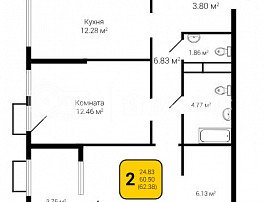 2-комнатная квартира, 62.38 м2