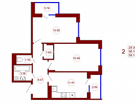 2-комнатная квартира, 59.13 м2