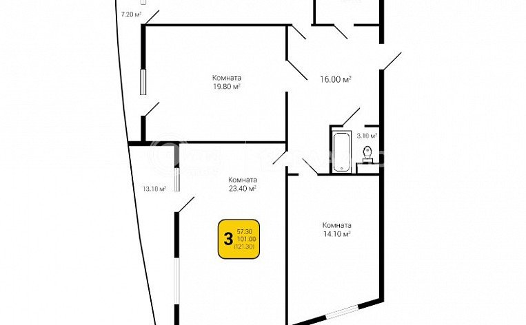 3-комнатная квартира, 121.3 м2, эт. 6, id: 733230, фото 4