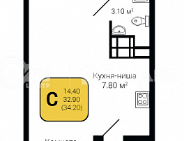 1-комнатная квартира, 34.2 м2