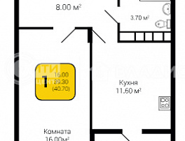 1-комнатная квартира, 40.7 м2