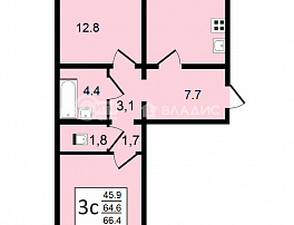 3-комнатная квартира, 66.4 м2