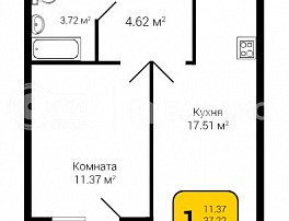 1-комнатная квартира, 38.6 м2