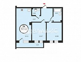 2-комнатная квартира, 57.42 м2