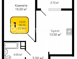 1-комнатная квартира, 37.9 м2