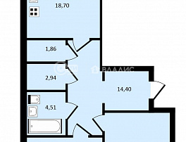 2-комнатная квартира, 74.28 м2