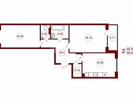 2-комнатная квартира, 68.44 м2