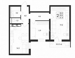 2-комнатная квартира, 61.4 м2