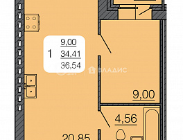 1-комнатная квартира, 35.48 м2