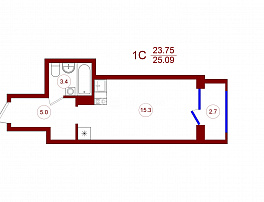 1-комнатная квартира, 27.88 м2