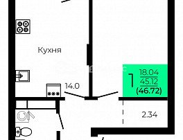 1-комнатная квартира, 46.72 м2