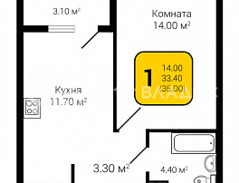 1-комнатная квартира, 35 м2