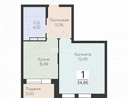 1-комнатная квартира, 34.86 м2