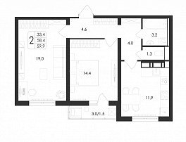2-комнатная квартира, 59.9 м2