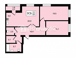 3-комнатная квартира, 89.2 м2