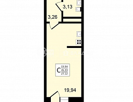 1-комнатная квартира, 27.12 м2