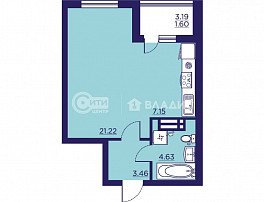 1-комнатная квартира, 39.18 м2