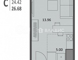 1-комнатная квартира, 26.61 м2