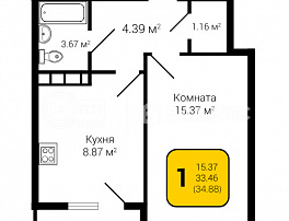 1-комнатная квартира, 34.88 м2