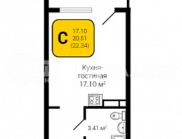 1-комнатная квартира, 22.57 м2