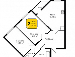 2-комнатная квартира, 55.8 м2