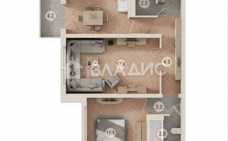 2-Комнатная квартира 58.80м², эт. 4, фото 14