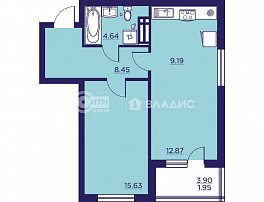 1-комнатная квартира, 52.55 м2