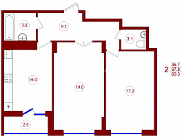 2-комнатная квартира, 69.3 м2