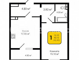 1-комнатная квартира, 42.4 м2