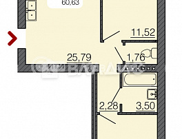 2-комнатная квартира, 59.52 м2