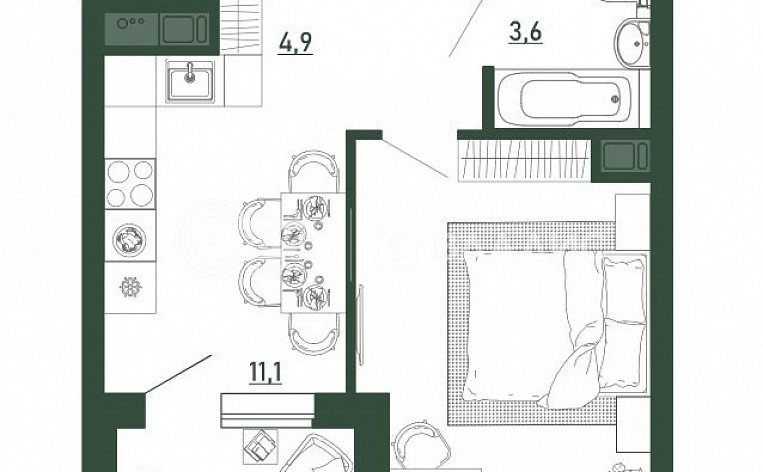 1-комнатная квартира, 35.5 м2, эт. 3, id: 979194, фото 10