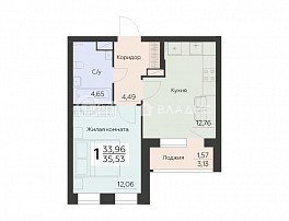 1-комнатная квартира, 35.53 м2