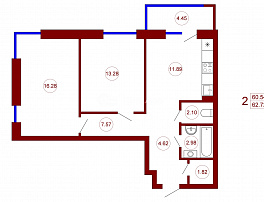 2-комнатная квартира, 62.72 м2