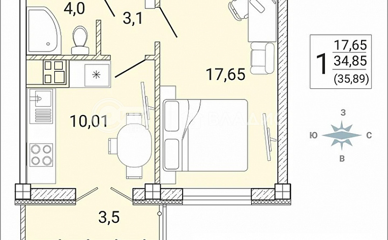 1-комнатная квартира,  м2, эт. 3, id: 832124, фото 12