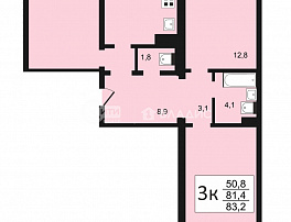 3-комнатная квартира, 83.2 м2