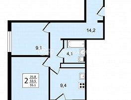 2-комнатная квартира, 55.1 м2
