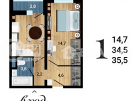 1-комнатная квартира, 35.5 м2