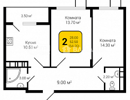 2-комнатная квартира, 54.2 м2