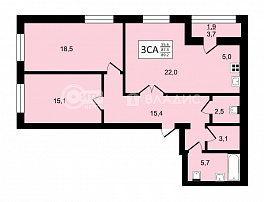 3-комнатная квартира, 89.2 м2